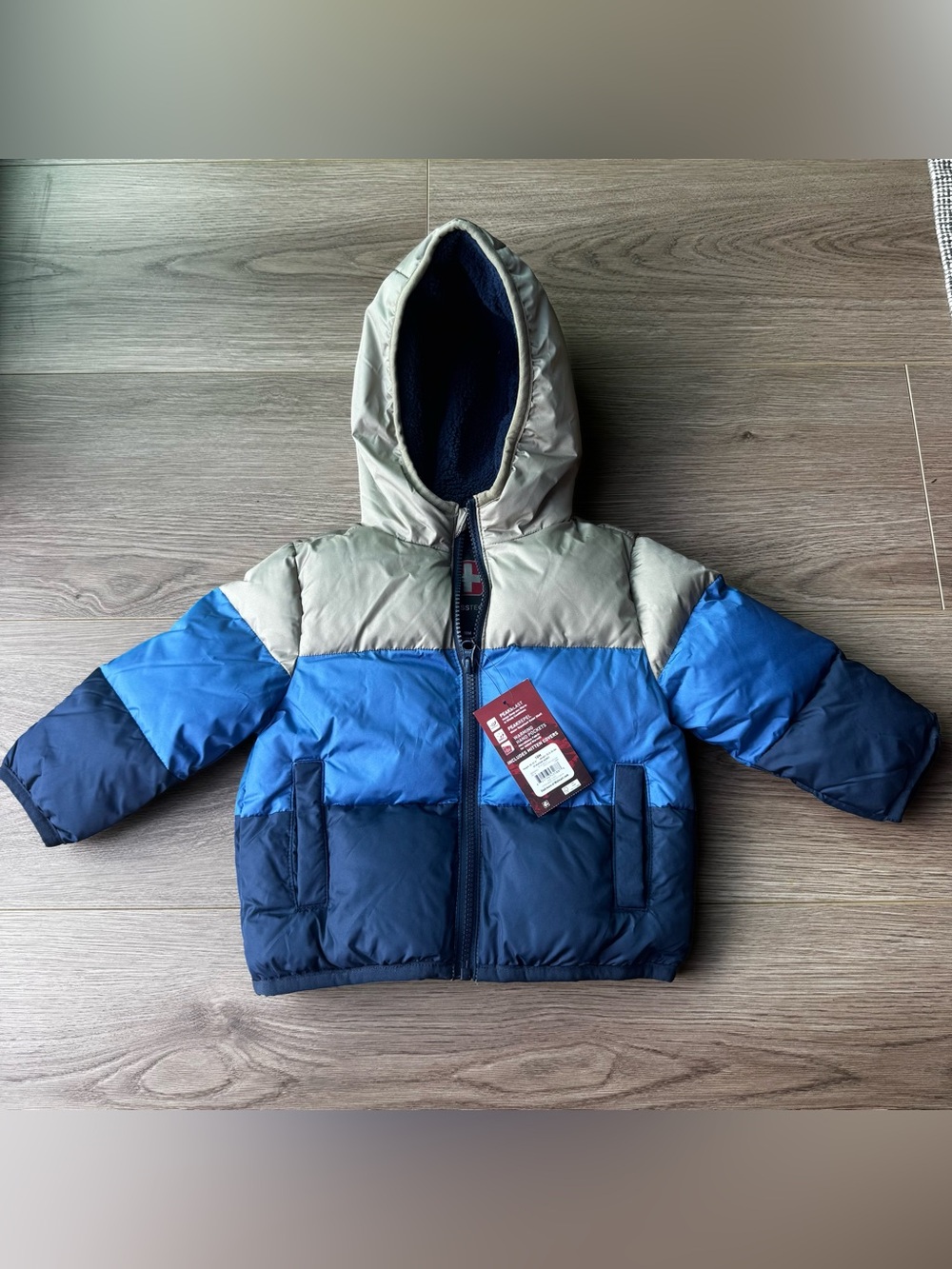 New Swiss Tech Blue, Navy & Beige Toddler Puffer Jacket